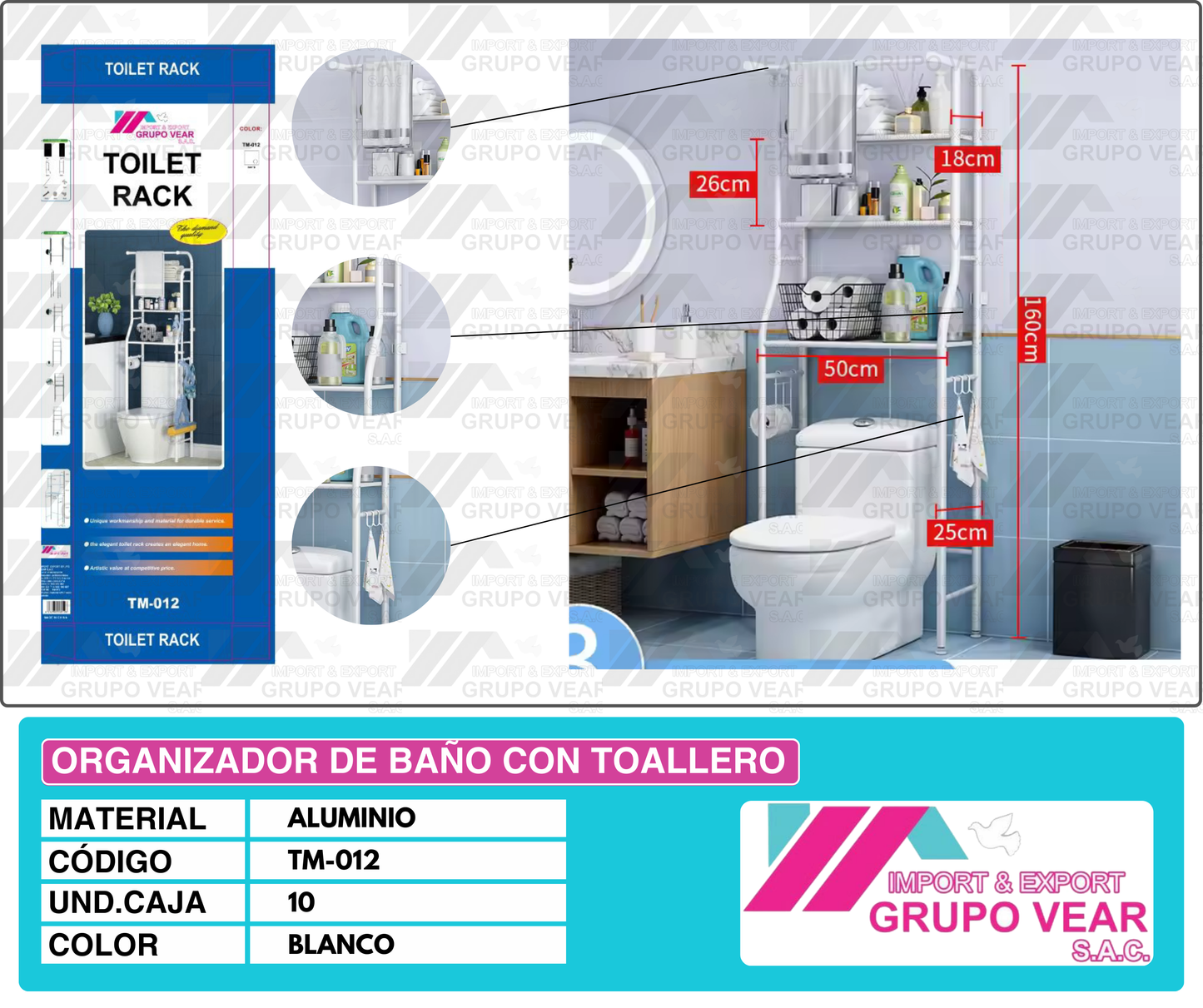 ORGANIZADOR DE BAÑO CON TOALLERO (10 UNIDADES)