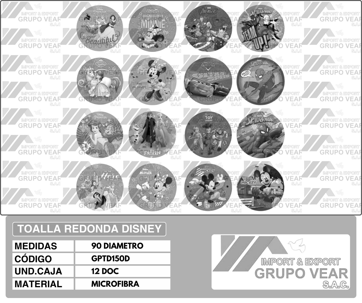 TOALLA REDONDA DISNEY (12 DOCENAS)
