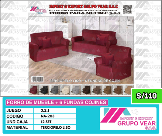 FORRO DE MUEBLE +6 FUNDAS COJINES COLOR ENTERO (12 SETS)
