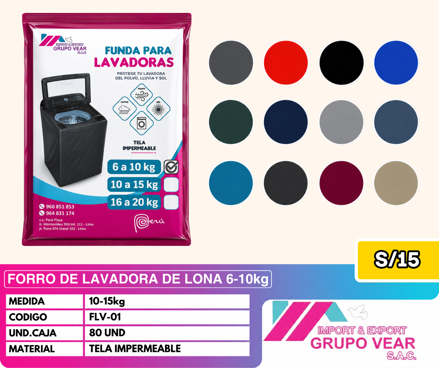FORRO DE LAVADORA DE LONA 6-10KG