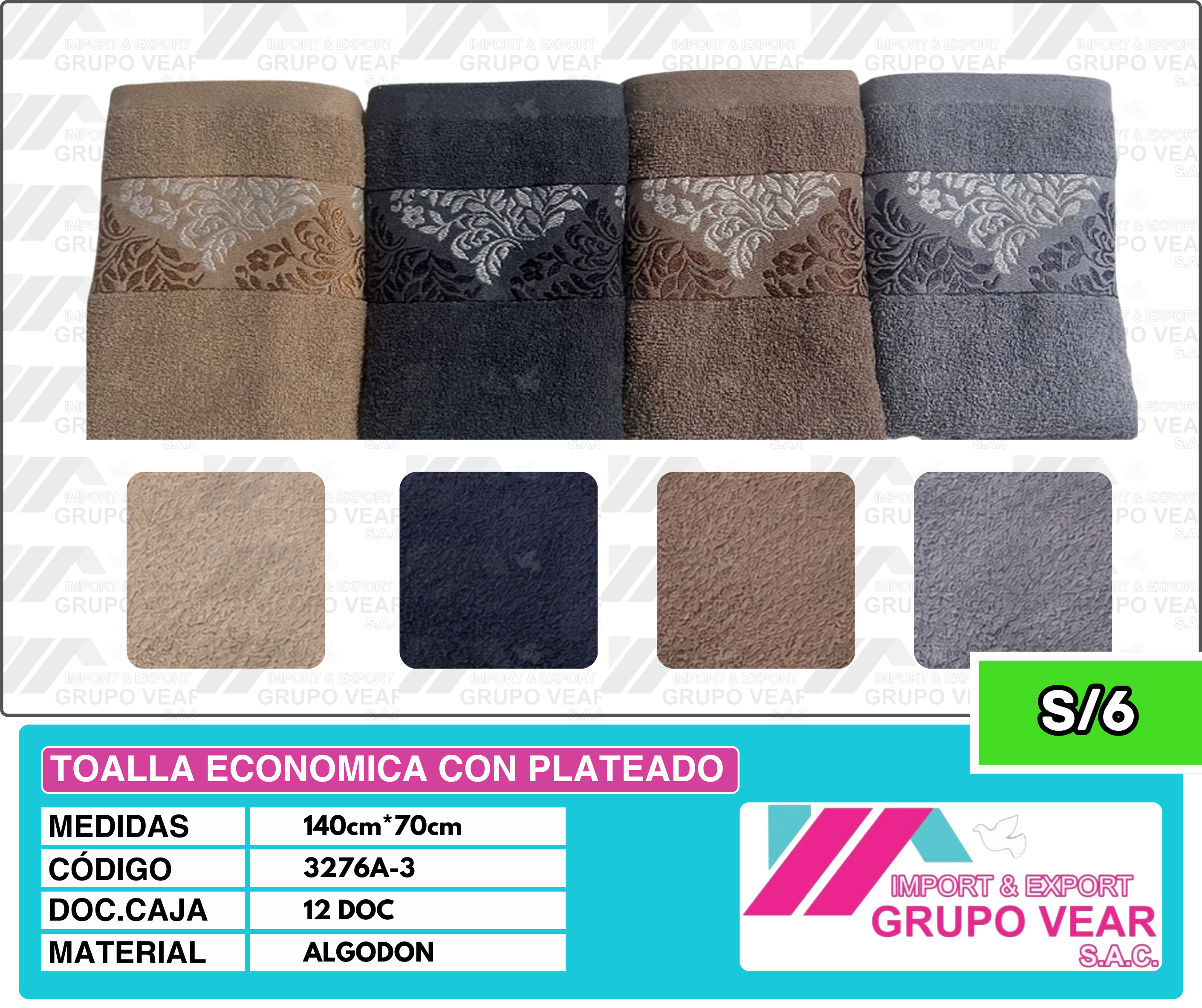 TOALLA ECONOMICA CON PLATEADO (12DOC)