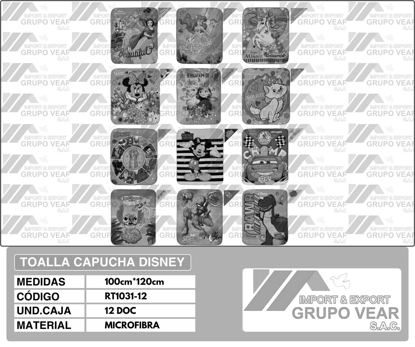 TOALLA CAPUCHA DISNEY (12 DOCENAS)