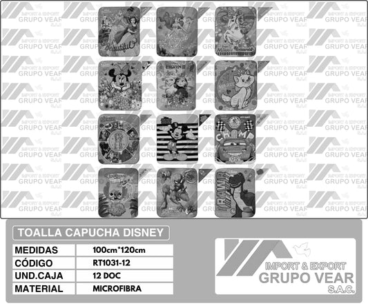 TOALLA CAPUCHA DISNEY (12 DOCENAS)