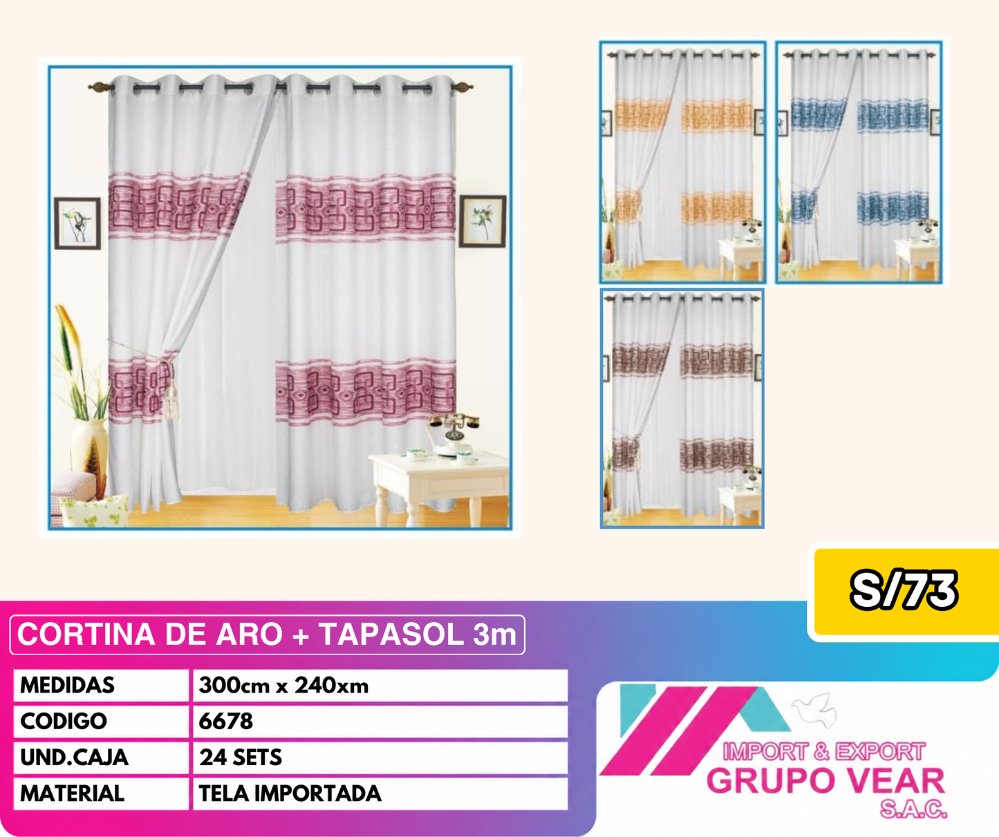 CORTINA DE ARO + TAPASOL 3MTS (24 SETS)