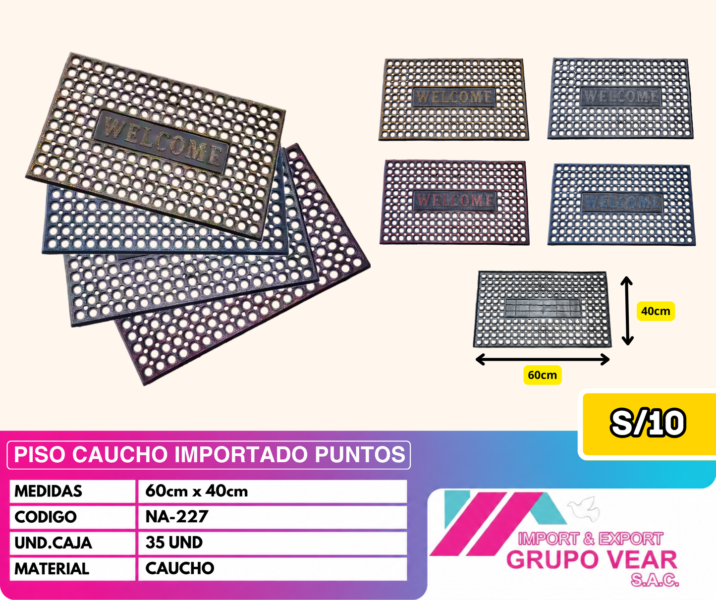 PISO CAUCHO IMPORTADO PUNTOS (35 UNIDADES)