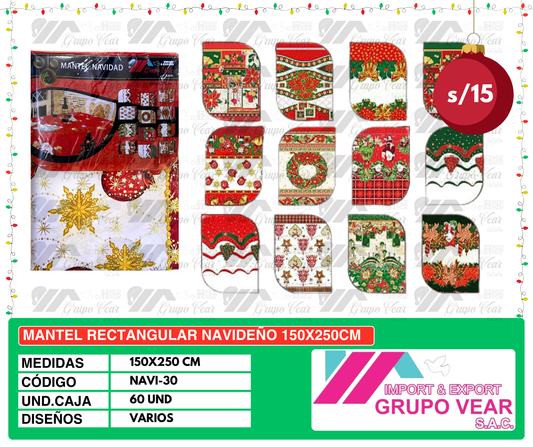MANTEL RECTANGULAR NAVIDEÑO 150X250CM