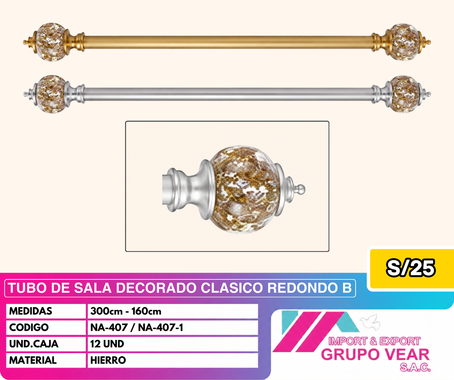 TUBO DE SALA DECORADO CLASICO REDONDO "B" (12UND)