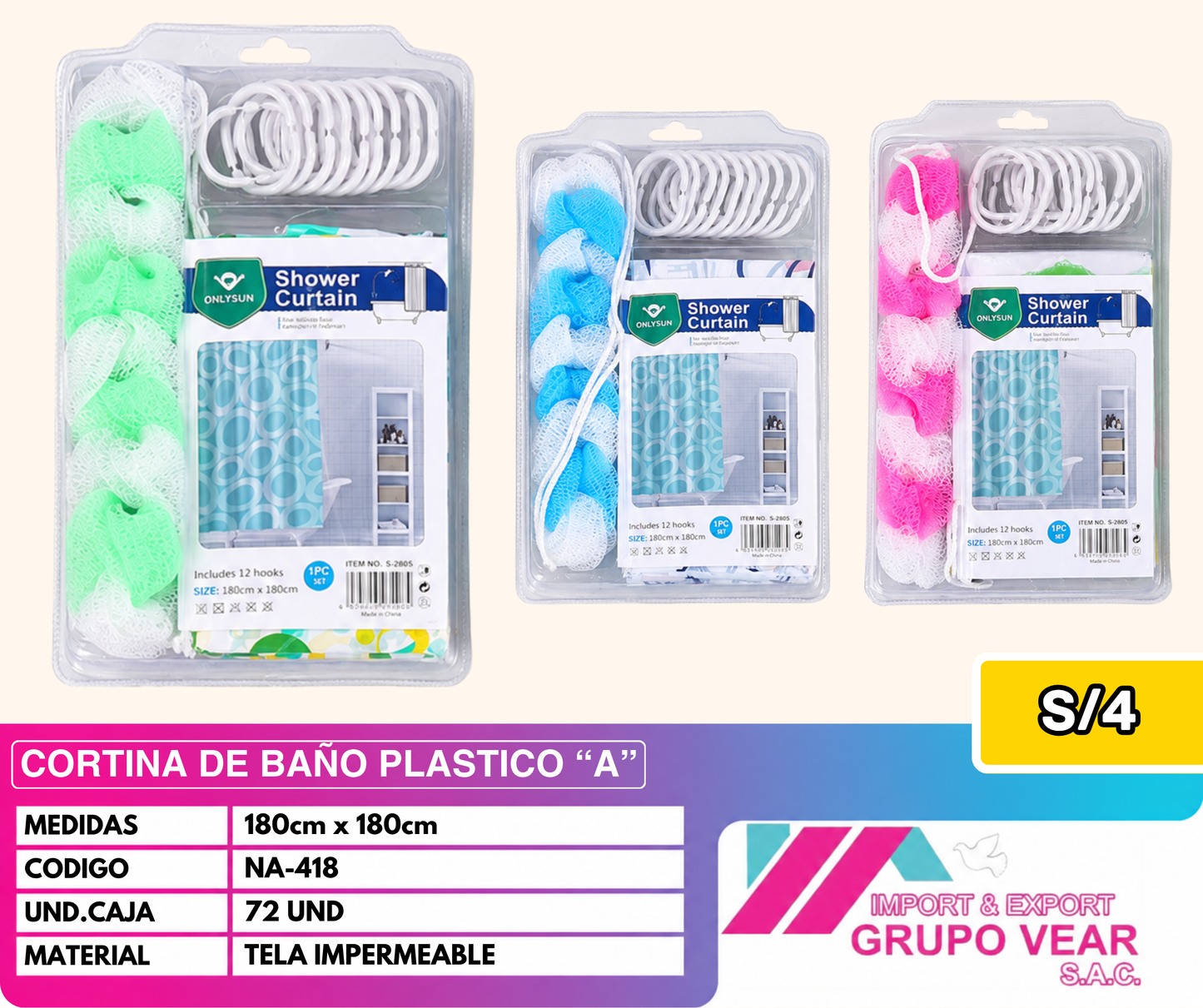 CORTINA DE BAÑO PLASTICO "A"