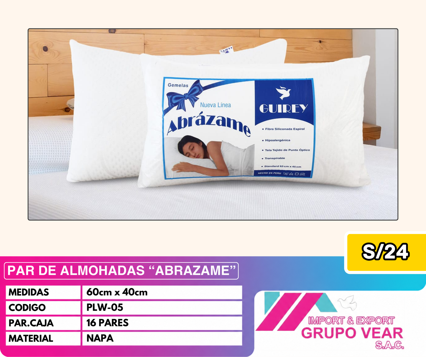 PAR DE ALMOHADAS "ABRÁZAME" (16 PAQUETES)