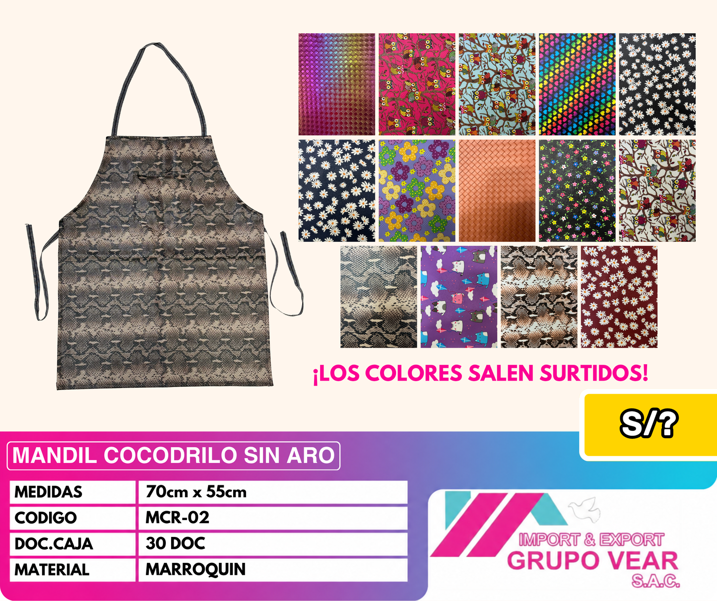 MANDIL COCODRILO SIN ARO (30 DOC)