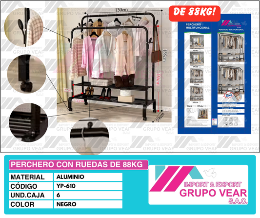 PERCHERO CON RUEDAS DE 2 NIVELES (6 UNIDADES)