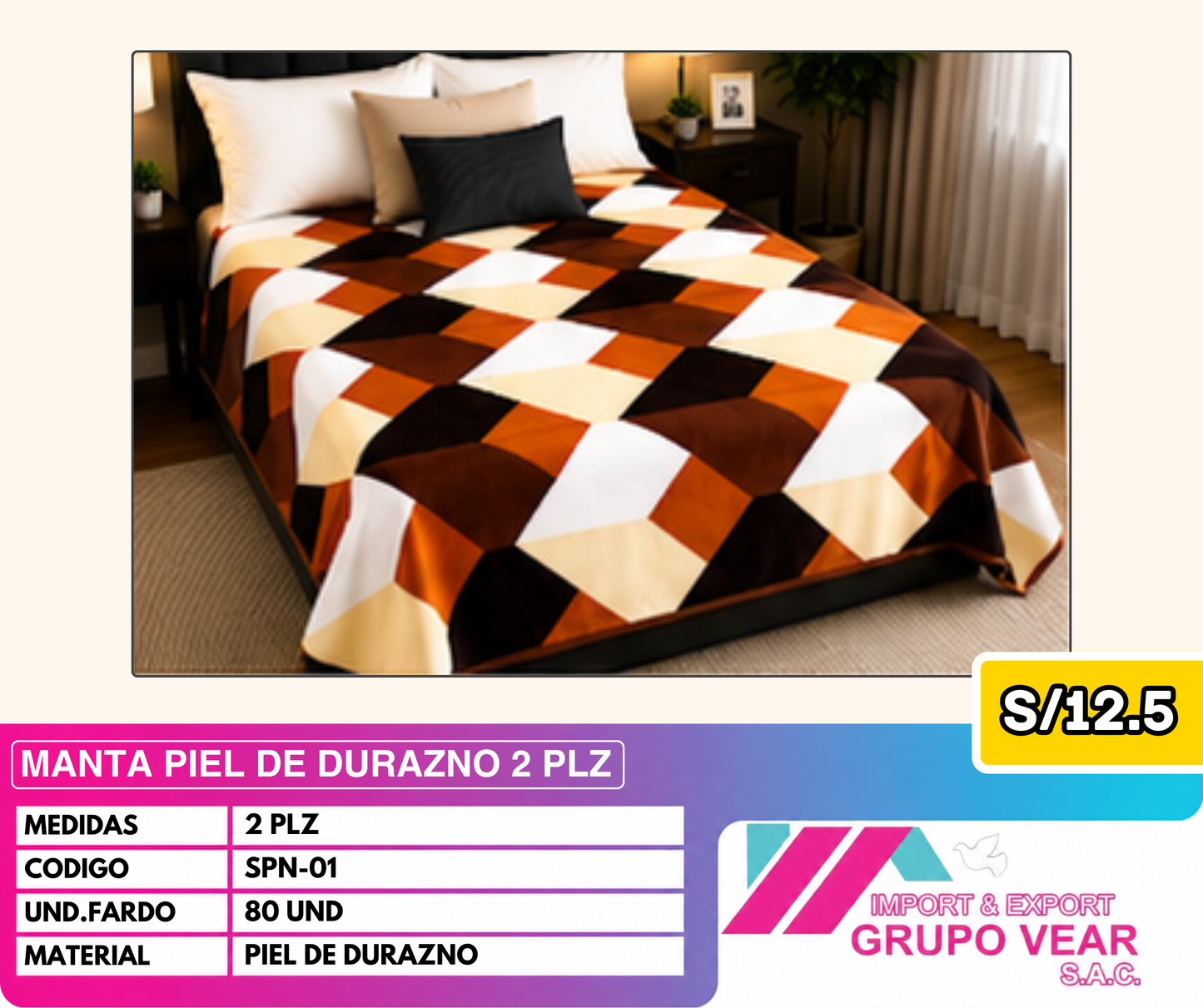 MANTA PIEL DE DURAZNO 2 PLZ (80UND)