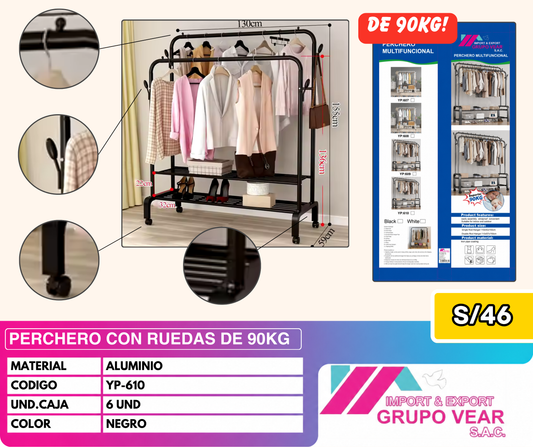 PERCHERO CON RUEDAS DE 90KG (6 UND)
