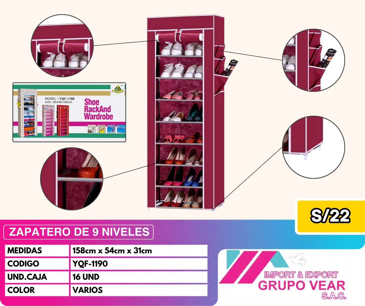 ZAPATERA DE 9 NIVELES (10 UNIDADES)