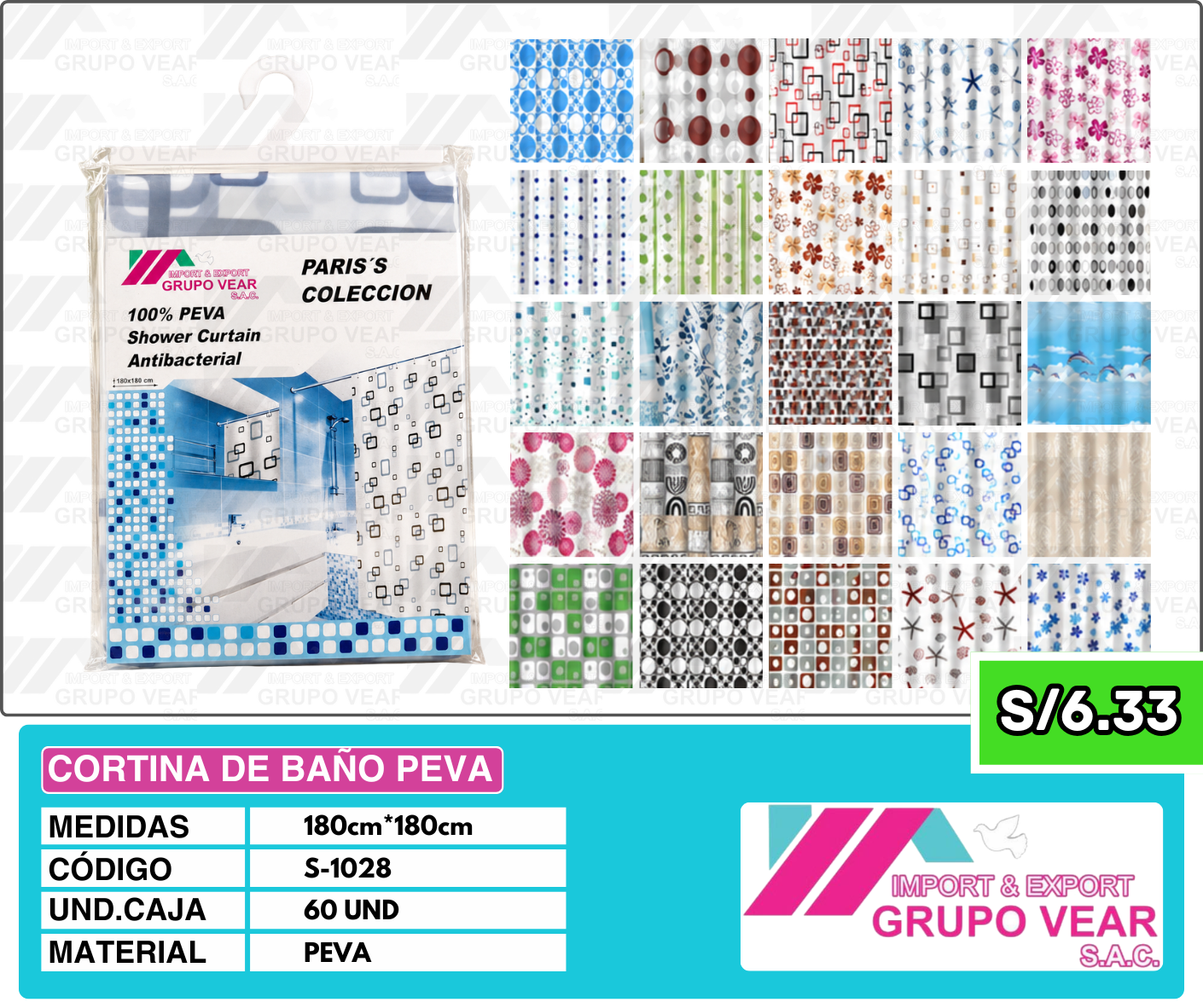 CORTINA DE BAÑO PEVA (60 UND)