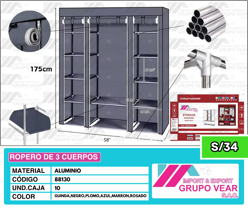 ROPERO DE 3 CUERPOS LISO (10 UNIDADES)