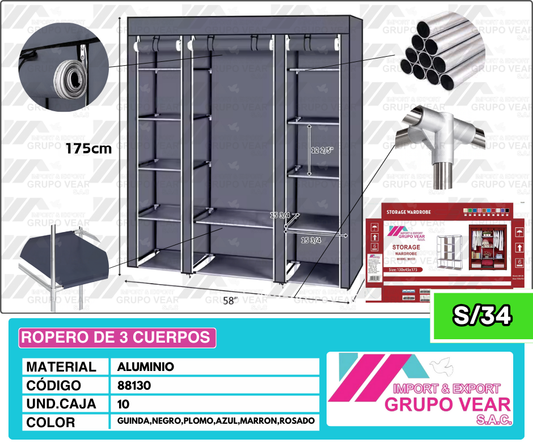 ROPERO DE 3 CUERPOS (6 UNIDADES)