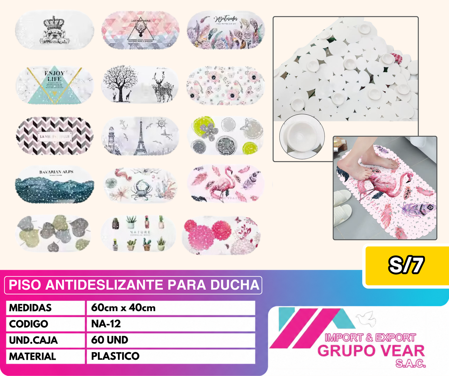 TAPETE ANTIDESLIZANTE PARA DUCHA "E" (60 UNIDADES)